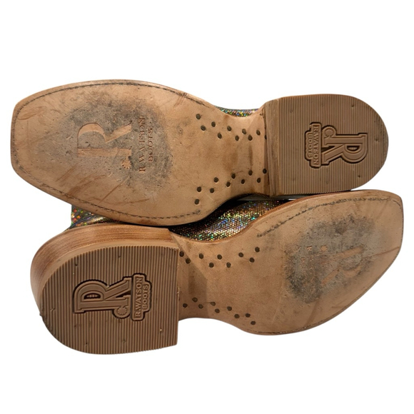 R Watson Disco Fever Gold Holographic Leather Western Boots Womens 7B - Picture 7 of 10